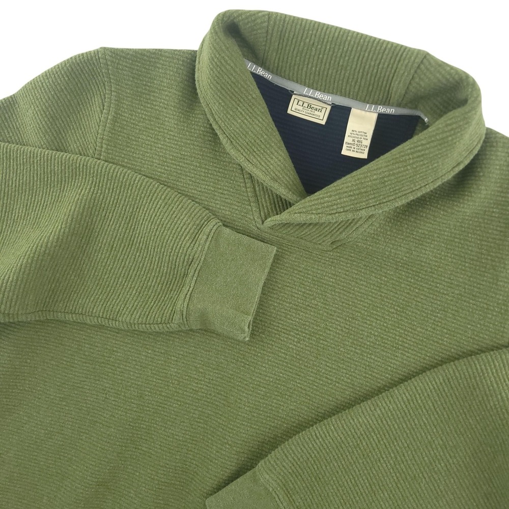 L.L. Bean Sweater Mens XL Green‎ Cotton Polyester Shawl Collar Knit Pullover